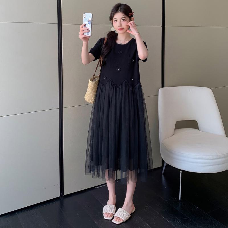 

Korean Style 2026 Summer Loose Fit Round Neck Maternity Knit Dress 2XL чорний