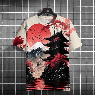 Pánské tričko v japonském stylu se vzorem válečníka Trička s potiskem Ležérní Volné Trička s krátkým rukávem Nadměrná velikost Muži Oblečení Léto