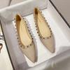 Large Size 35-43 Pointed Head Rivet Flat Sole Single Shoes Women's Shallow Mouth Soft Sole Versatile Flat Heel Boat Shoes Temperament Women's Shoes