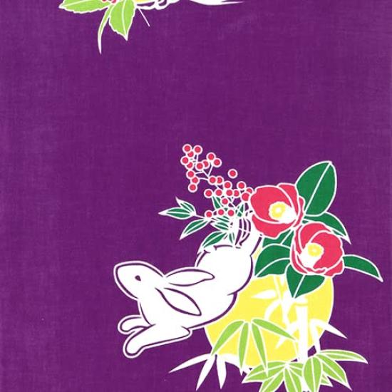 Dyeing Anbo Hand Towel and Authentic Made In 35cm X 100cm "Rabbit, Pine, Bamboo, Plum, Purple" Dyed, 100% Cotton, Tokuoka, Japan,