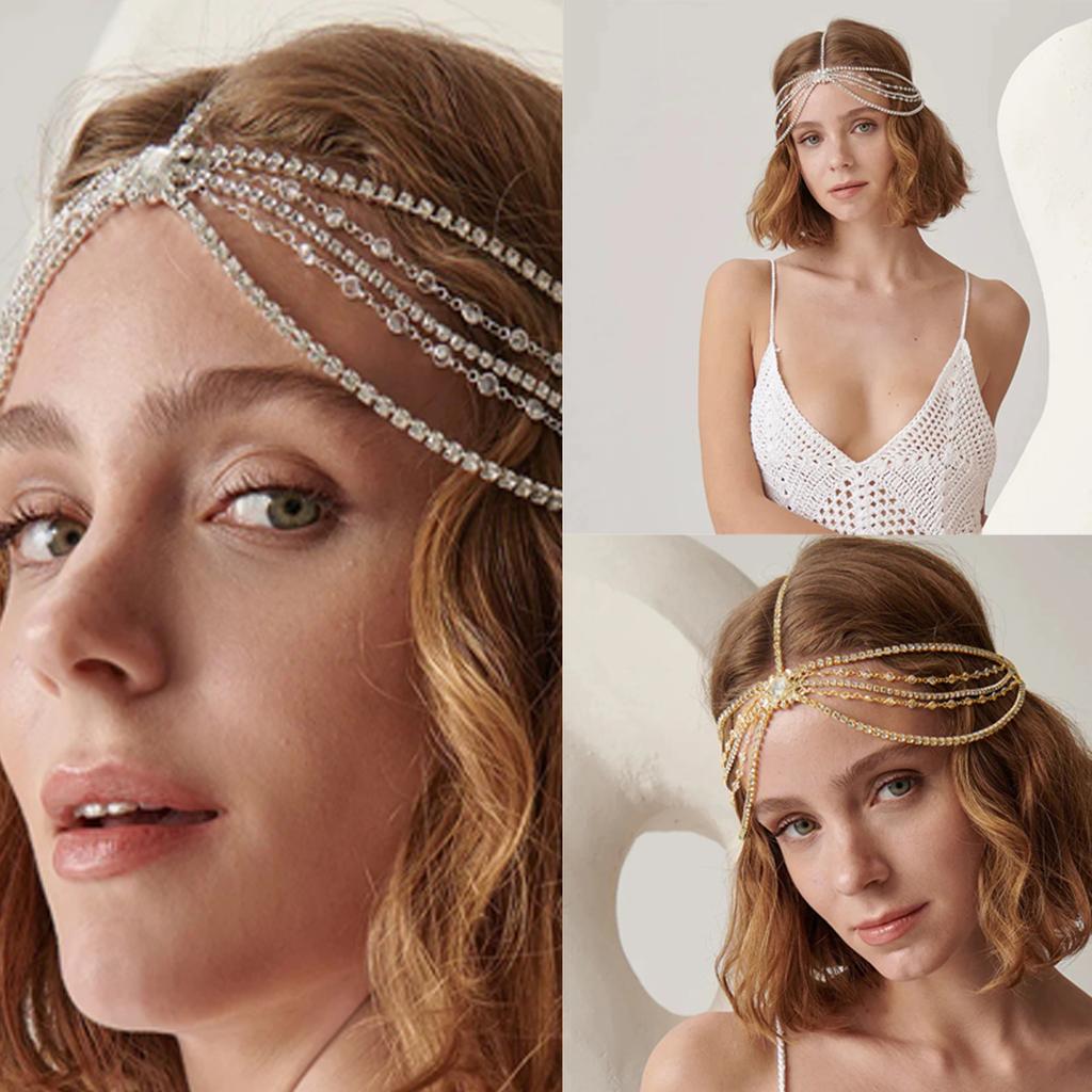 Bridal Wedding Party Headband Bohemian Rhinestone Tiaras Crown Forehead Chain Crystal Forehead Headdress Hair Ornament