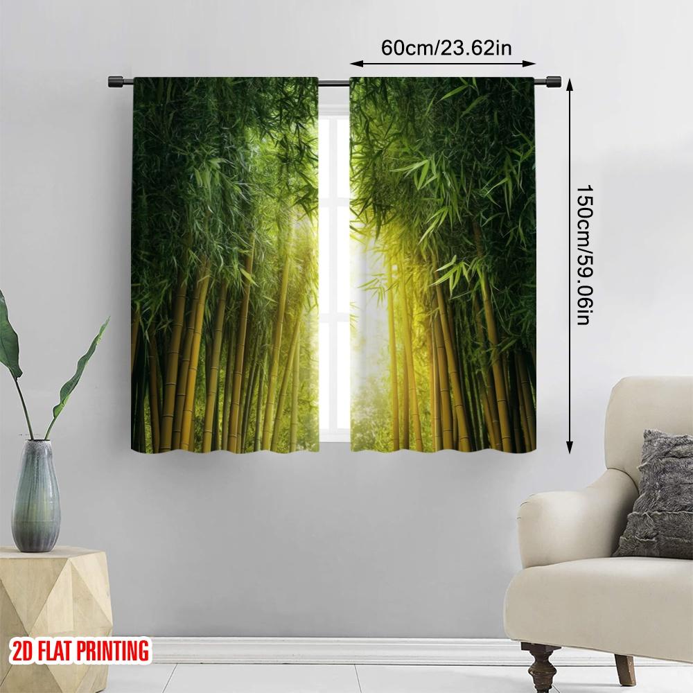2 ks, 2D plošný tisk Záclony Rolety Bambus Východ slunce Všestranný Odolný Polyester (bez tyče) Domácí dekorace pro obývací pokoj