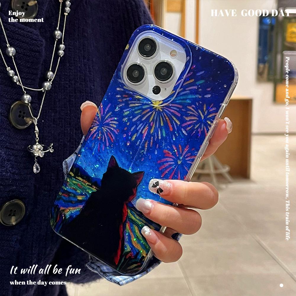 High End Brilliant Fireworks Glitter Powder Mobile Phone Case Suitable for IPhone16promax New Apple 15 Protective Case
