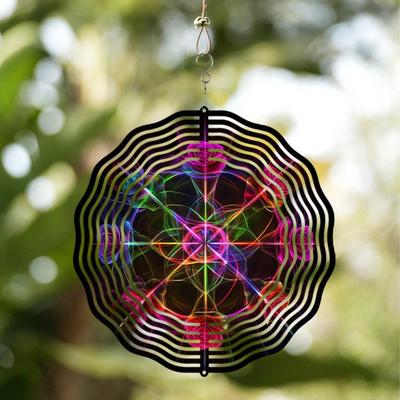 25,4 cm Kovový větrný zvonek Živý geometrický květinový design Dekorace zahrady, terasy, balkonu Celoroční Umělecký dárek pro přátele, rodinu Nevyžaduje elektřinu