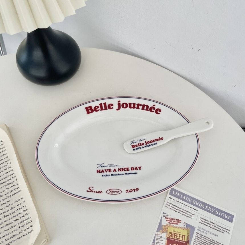 Vintage Simple French Alphabet French Dish Plate Dinner Plate Household Ceramic Breakfast Plate