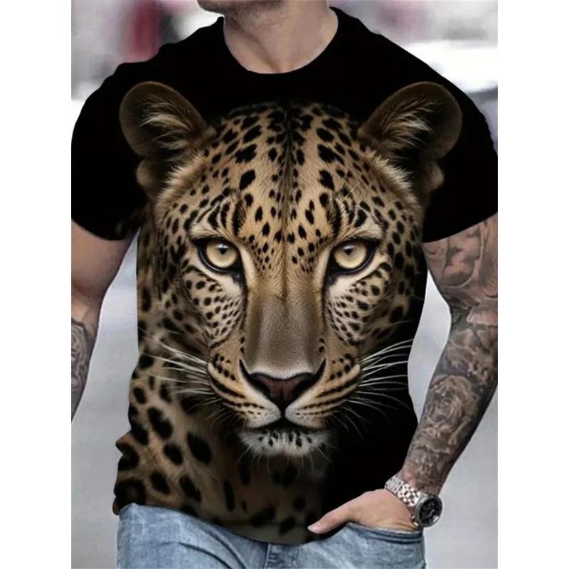 Men's T-shirt Men's Fashion Leopard Print Animal Print Casual Short Sleeved Round Neck T-shirt Loose Top