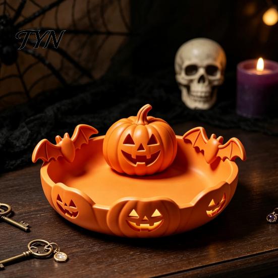 Matte Texture Ornament 3D Printed Pumpkin Jewelry Holder, Spooky Halloween Trinket Tray for Keys, Creative Seasonal Decoration Rings, Earrings,