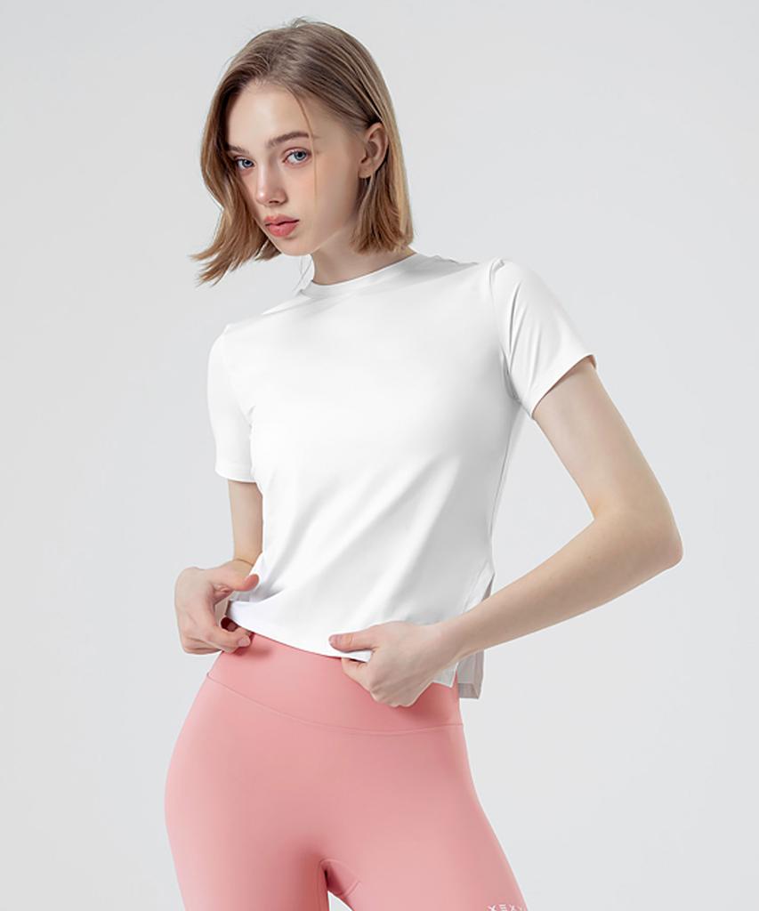 XEXYMIX Asymmetrical Side Shirred Short Sleeve Xfk2Ts1004