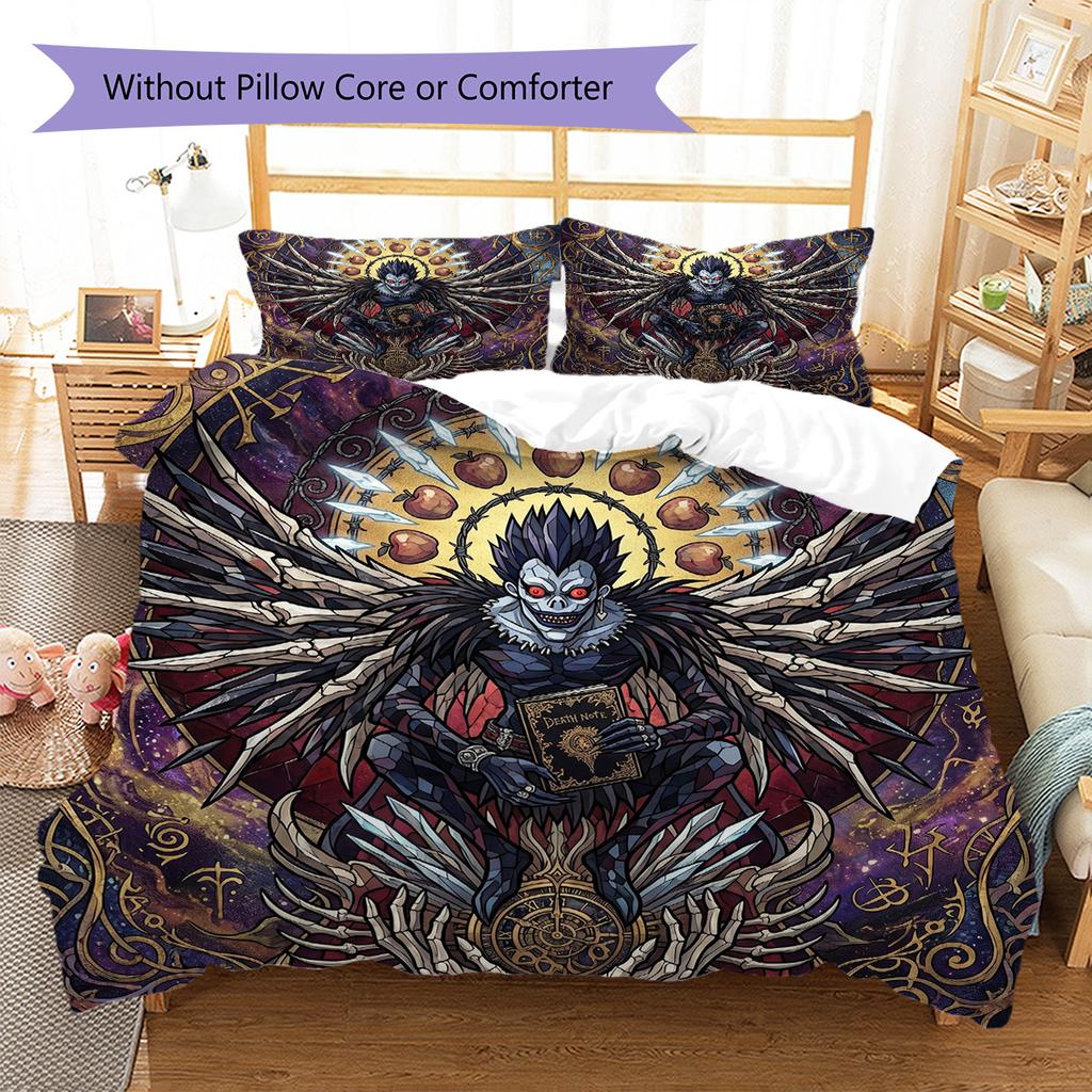 Death Note Pattern Bedding Quilt Set Quilt Cover Pillowcase Home Decoration Birthday Gift (1 * duvet cover + 2 * pillowcase, without core)
