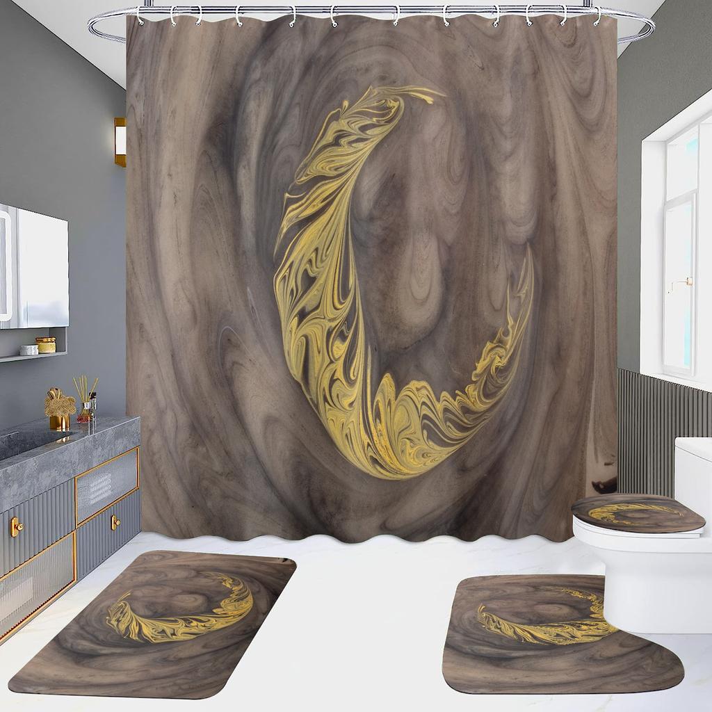 4Pcs Marble Series Shower Curtain Sets for Bathroom Non-Slip Bathroom Rugs Lid Toilet Cover Bath Mat