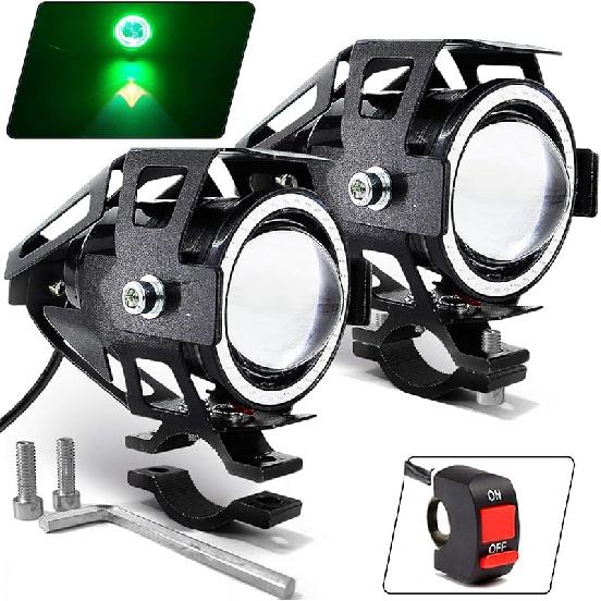 Motorcycle LED Fog Lights U7 Spotlight Daytime Running Lights With White Angel Eyes Halo Ring And Switch 2-Sets