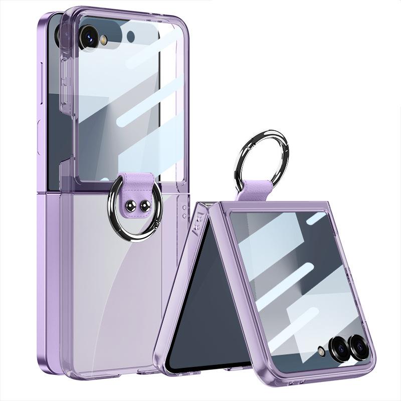 Suitable for Samsung Z Flip7 Mobile Phone Case Transparent Folding Screen Ring Type Small Fresh Pc Electroplating Protective Case