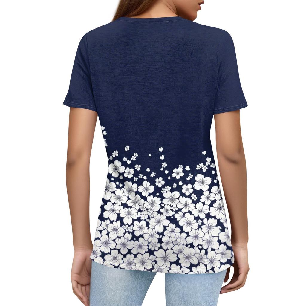 Women's T Shirt Print Button Short Sleeve Daily Weekend Fashion Basic V- Neck Regular Top