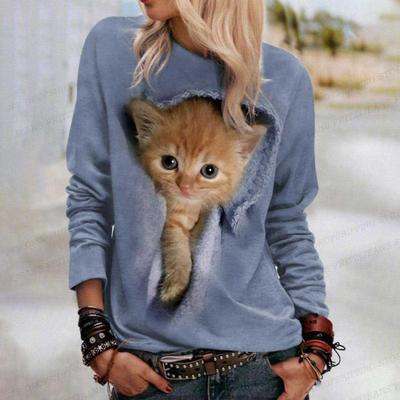 Bluza z kapturem Lovely Cat 3D Animal Print z okrągłym dekoltem i długim rękawem Harajuku Bluzy z kapturem Wysokiej jakości płaszcz dziewczęcy dres damski Bluzy z kapturem Cat