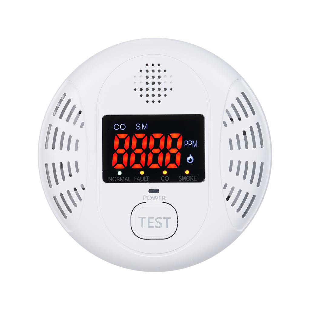 2 In 1 Smoke Carbon Monoxide Alarm Detector Dual Sensor with LCD Display Screen for Hotels Office
