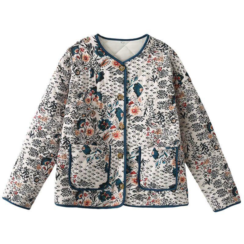 

Style 2024 Fall and Winter New Arrival Women s Clothing Stylish Easiest for Match Slim Looking Chinese Style Floral Print Casual Cotton-Padded Jacket Picture color L