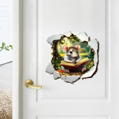 Creative Broken Wall Mouse Bedroom Guest Study Door Home Beautification Decorative Wall Sticker