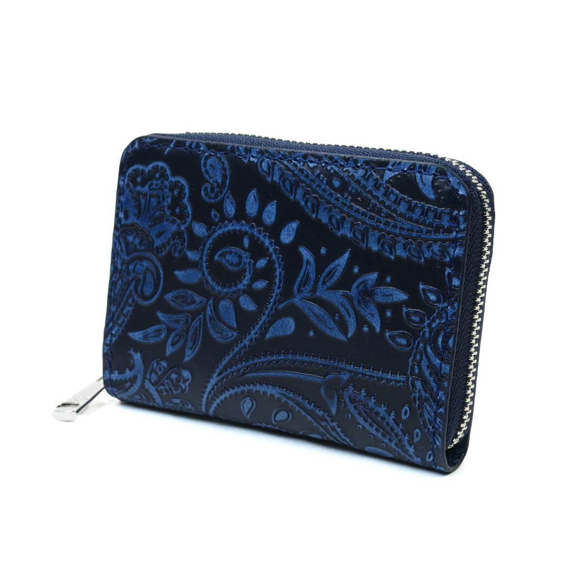 

Кошелек для монет Baggy Port, Кожа, окрашенная индиго, с тисненым узором пейсли, Мужской, Женский, Унисекс, ZYS-199 (Темно-синий)