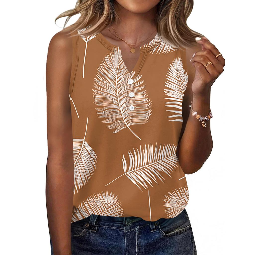 Women's Fashionable Casual Hawaiian Print Sleeveless Button Vest Top