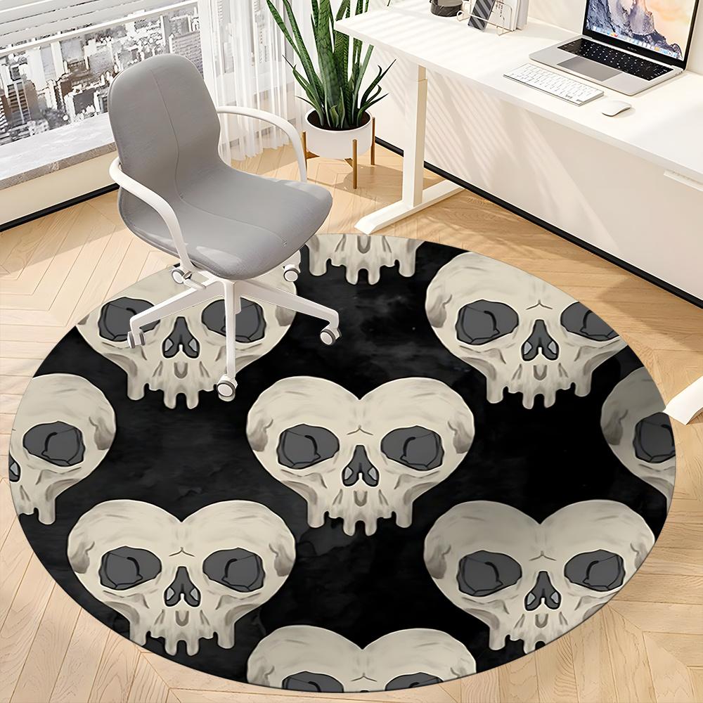 1pc Skull Pattern Office Round Area Rug, Indoor Mat Suitable ForOffice, Under Office Chairs Bedroom Living Room Home Decor, Room Deco u32