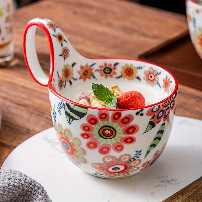 [Ceramic | Bohemian Floral] Microwave Safe Ceramic Coffee Cup |Oval-Shaped | Perfect for Afternoon Tea, Desserts,Single Cup (No Spoon Included)