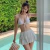 Women's Slimming Halterneck Two-Piece Swimsuit with Ruffle Skirt - Tummy Concealing, Vacation Style Swimwear