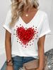 Floral Print V-Neck T-Shirt, Rolled Short Sleeve Casual Top For Women