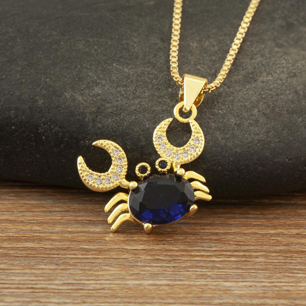 Nidin New Arrival Classic Crab Pendant Necklace for Women 4 Colors Cubic Zirconia Moon & Crab Choker Multicolor Fashion Jewelry