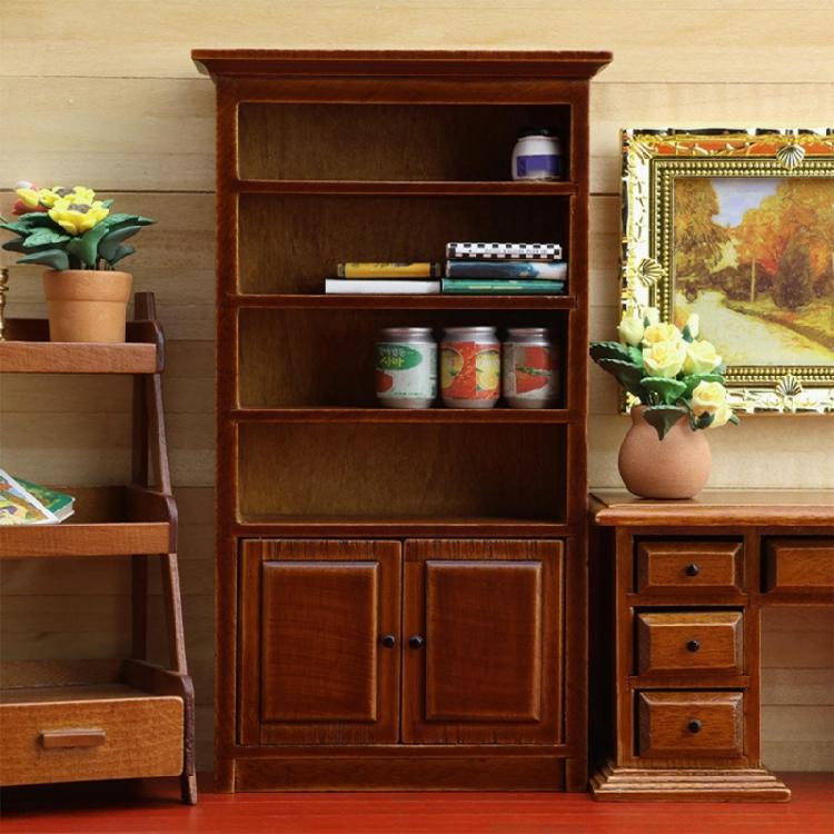 Detailliertes 1/12 Puppenhaus Bücherregal Modell Figur Holzmöbel mit öffnender Tür für realistische Miniaturszenen-Ausstellung