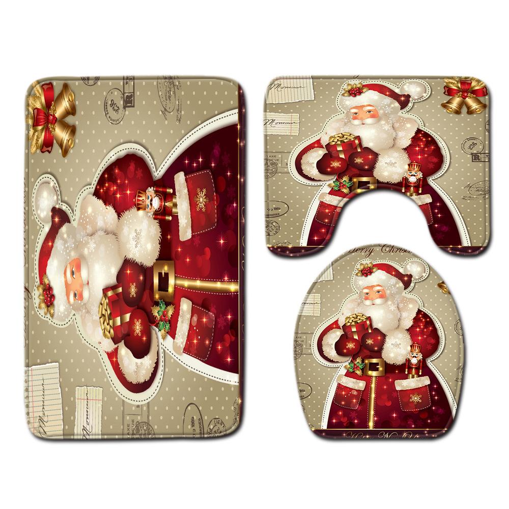 Christmas Bathroom Shower Curtain Four-Piece Floor Mat Toilet Non-Slip Door Mat Bedroom Living Room Absorbent Carpet
