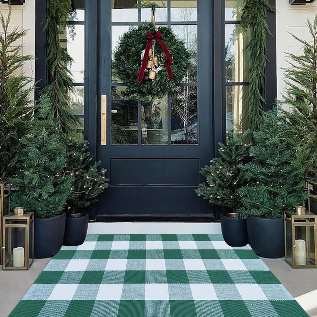 Checkerboard Pattern Outdoor Door Mat Minimalist Non-Slip Absorbent Home Decorative Rug for Entryway Porch Bathroom Kitchen