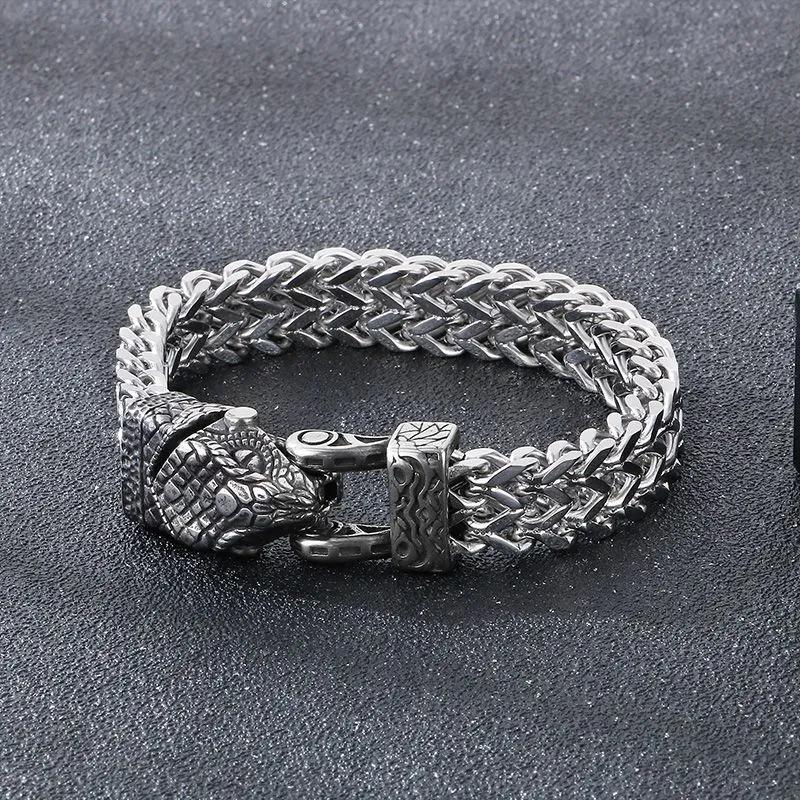 Bijuterii de Crăciun cu Șarpe Nordic Viking Cap de Șarpe Lanț Față și Spate Brățară pentru Bărbați ca Cadou pentru Prieteni