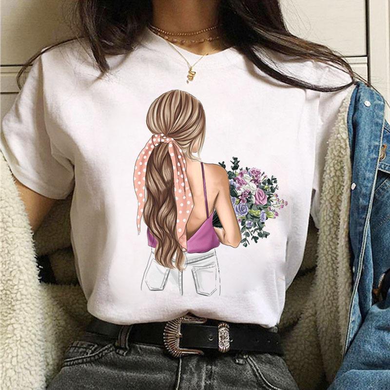 Summer Urban Girl Fashion Letter Print Simple Pure Cotton Loose Round Neck T-Shirts Women’s