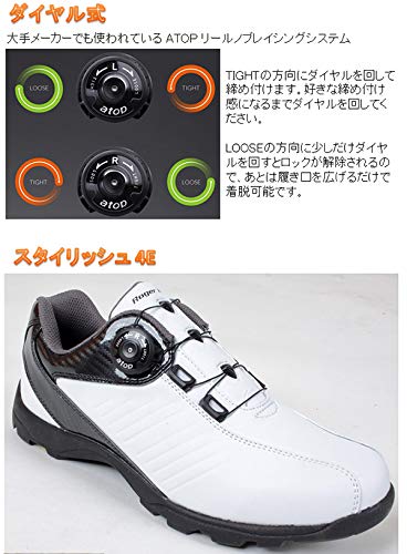 ATOP Roger King Zifferblatt-Typ Spikeless Golfschuhe, Weite 4E, RK-08 (Weiß, 26,5 cm)