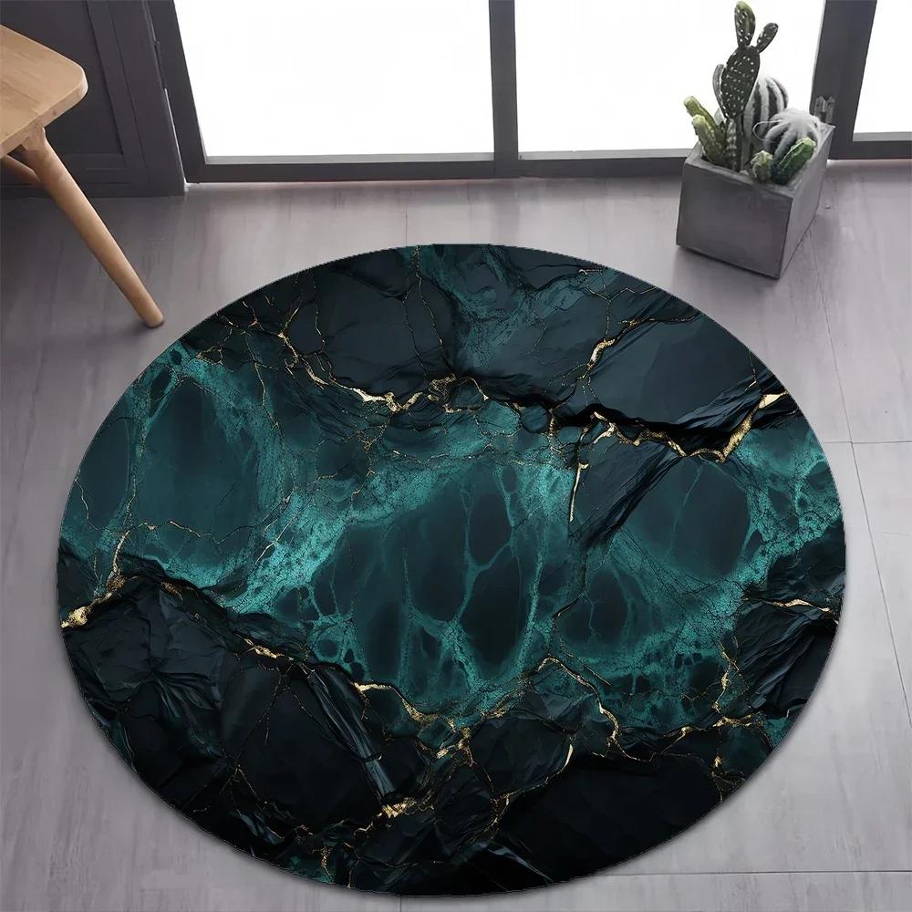 White Gold Marble Round Area Rug –Elegant Carpet for Bedroom or Living Room – Non-Slip Floor Mat, Pet-Friendly Modern Home Decor