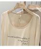 Women's Black Sheer Letter Print Long Sleeve Crew Neck Cover-Up Top