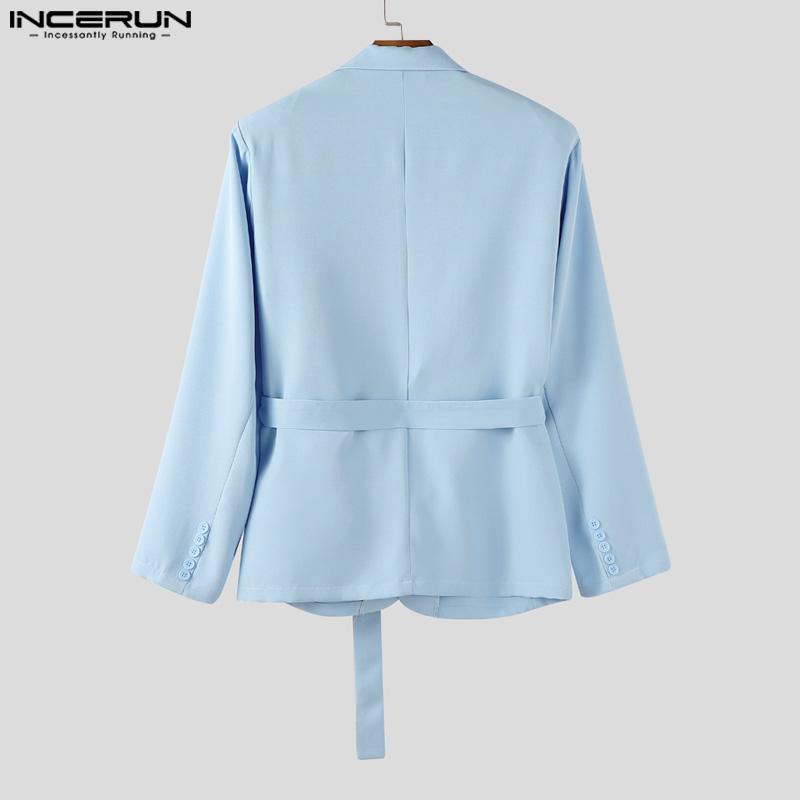 INCERUN Men Notched Lapel Long Sleeve Cutout Thin Blazer Party Coats