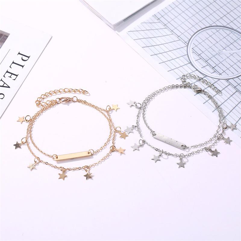 New Foot Jewelry Trend Women's Simplicity Europe and America Beach Foot Jewelry Fashion Double-layer Five-pointed Star Anklet Manufacturers Wholesale