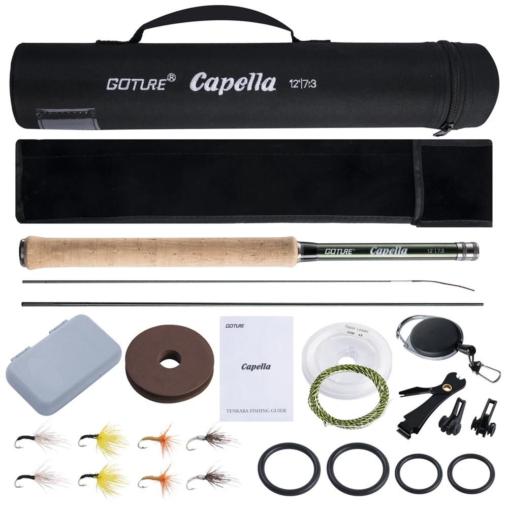 Goture 12FT Klassische Tenkara Fliegen Angelrute Combo Super Licht Tragbare IM8 Carbon Faser Forellenrute Mit Fliegen Linie Köder set