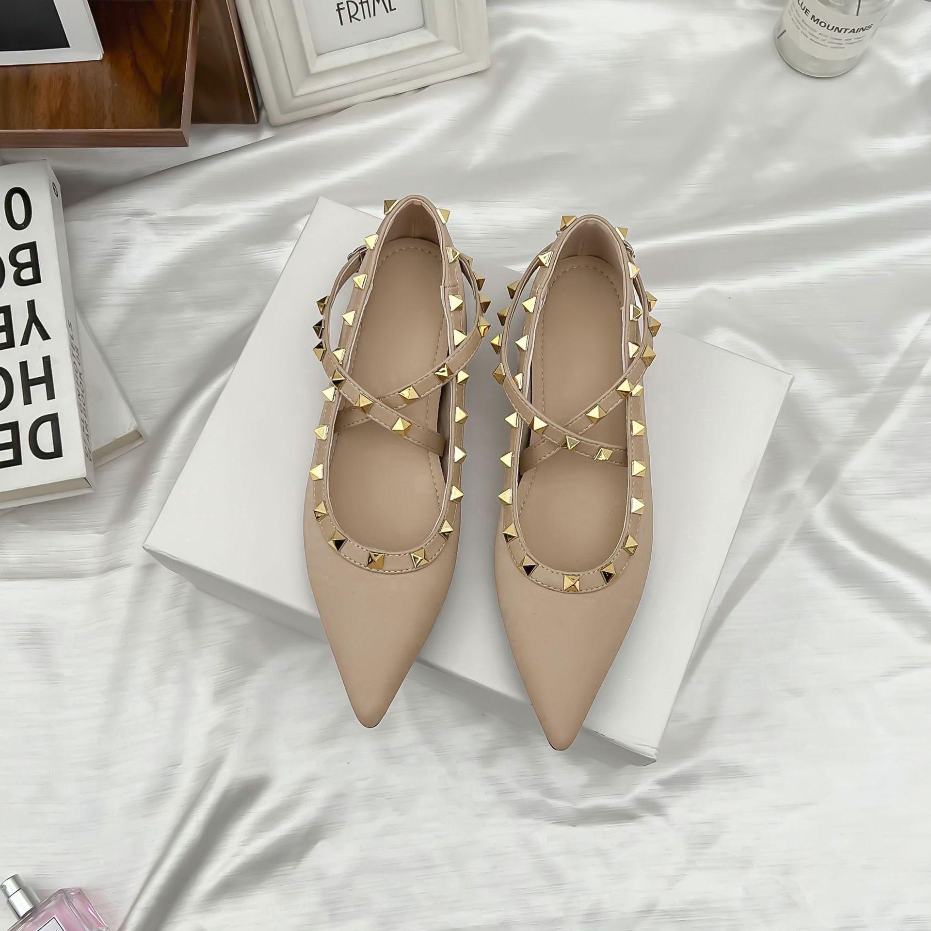 

Pointed single shoes women s inner height increase shallow single shoes women s flat bottom versatile light luxury women s shoes 2025 new rivet shoes 34