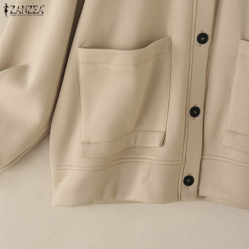 ZANZEA Women Casual Round Neck Long Sleeve Loose Thin Outwear