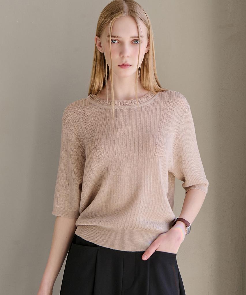 LUSIDA Sheer Round Short Sleeve Knit_4 Colors