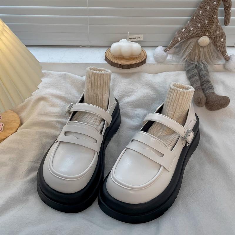 Dameneinzelne Schuhe Frühling und Herbst neue Damenwort mit Muffin-Plateau Mary Jane kleine Lederschuhe Damen