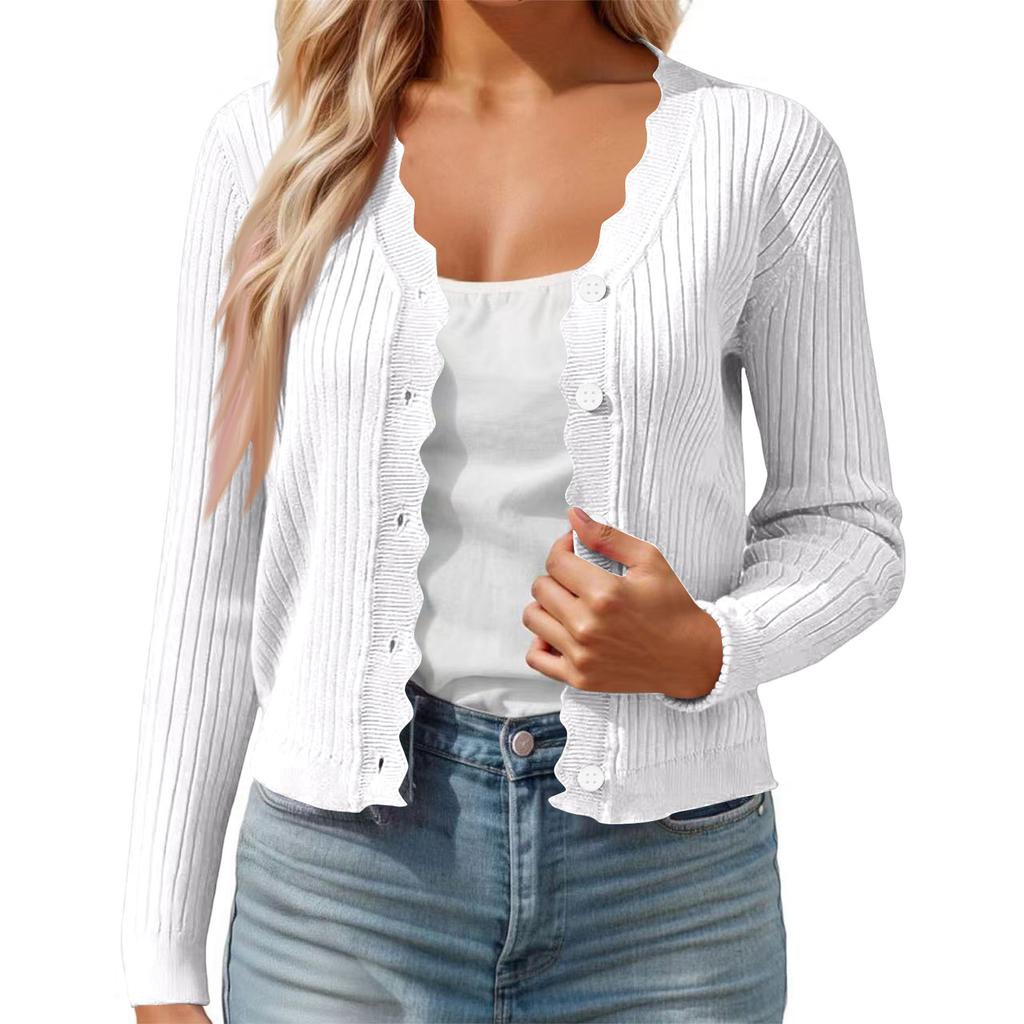 Cardigan casual da donna colorato con bordo a fungo, scollo a V, giacca corta in maglia sottile
