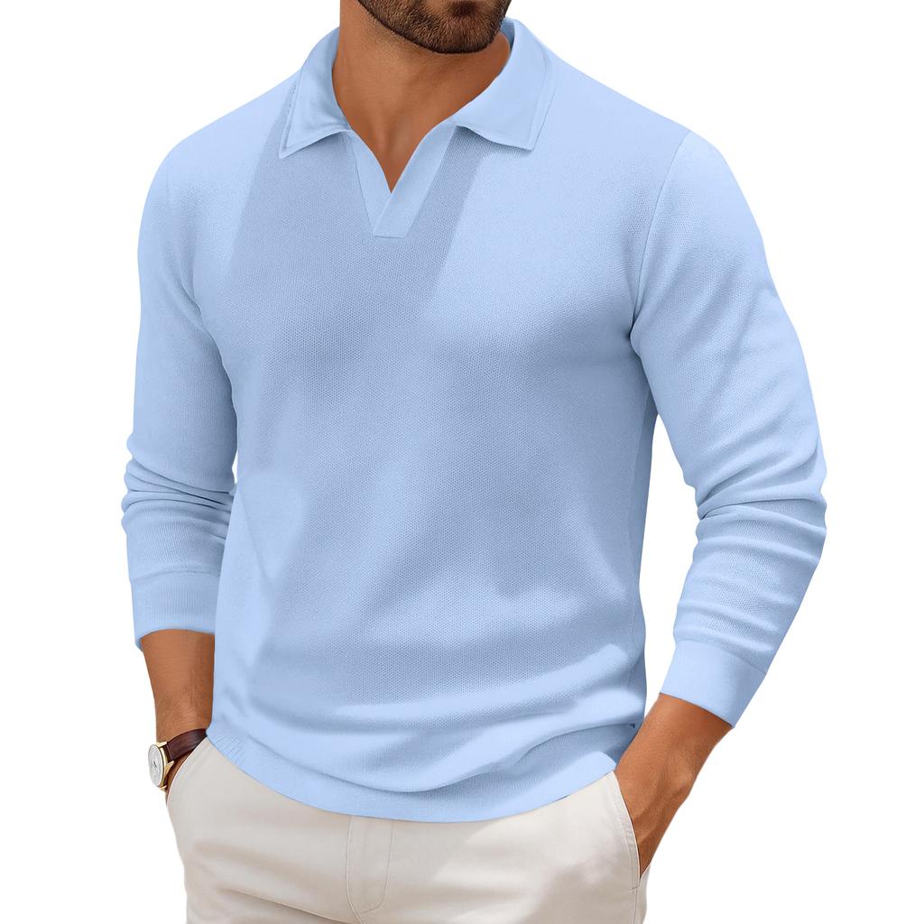 Men's Casual Collared Long-Sleeve Knit Base Layer Top