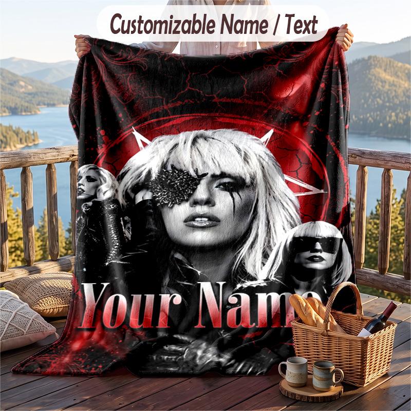 Personalized Flannel Throw Blanket,Lady Gaga Custom Printed Name, Cozy Plush Blanket For Home Use