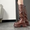 Thick-soled knight boots children's autumn and winter high-end Maillard Martin boots belt buckle high boots 2025 new models
