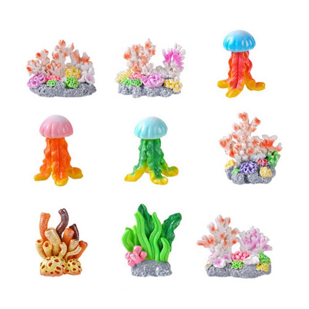 

9pcs/set Lifelike Simulated Underwater Coral Resin Ocean Jellyfish Ornaments Home Desk 9pcs/set