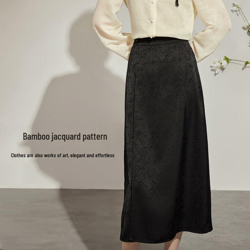 New Chinese Style Bamboo Jacquard Midi Skirt L