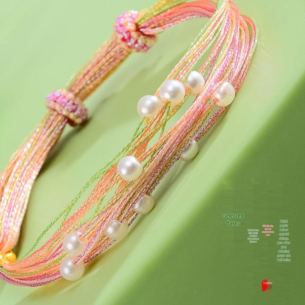 Dragon Boat Festival Five-Color Pearl Knot Bracelet - Hand-Woven Silk Longevity Gift